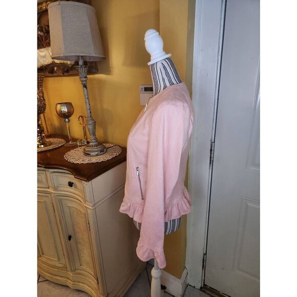 The limited faux suede peachy pink ruffle jacket women's size 2 - Picture 2 of 3